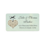 Damask Heart Mint Gold trouwadres Etiket (Voorkant)