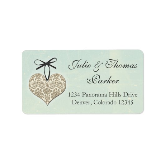 Damask Heart Mint Gold trouwadres Etiket (Voorkant)