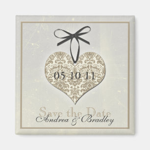 Damask Heart Monogram Wedding Magnet Magneet