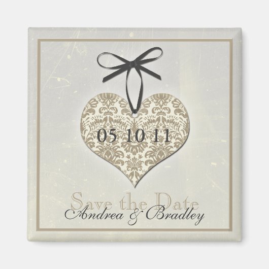 Damask Heart Monogram Wedding Magnet Magneet (Voorkant)