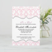 Damask Heart rose Ruban Baby shower Invitation (Debout devant)