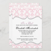 Damask Heart rose Ruban Baby shower Invitation (Devant / Derrière)