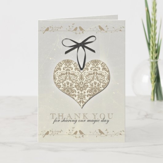Damask Heart Silver Gold Wedding Dank u Bedankkaart (Voorkant)