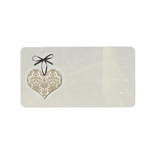 Damask Heart Zilver Bruiloft Blank Adres Etiket (Voorkant)