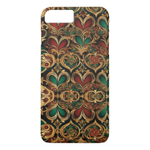 Damask Hearts Gold Black Crimson Emerald iPhone 8 Plus / 7 Plus Hoesje