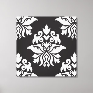 Damask herhaal patroon - wit op zwart canvas afdruk