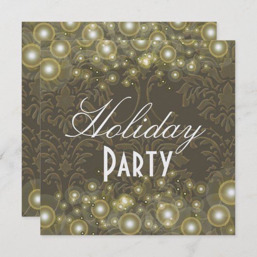 Damask Holiday uitnodigingen, champagnebubbels Kaart (Voorkant / Achterkant)