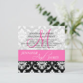 Damask Hot Pink Monogramme Nom Mariage Invitations (Debout devant)