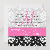 Damask Hot Pink Monogramme Nom Mariage Invitations (Devant)