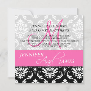 Damask Hot Pink Monogramme Nom Mariage Invitations