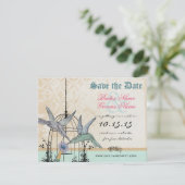 Damask Hummingbird Birdcage Wedding Save the Date Kaart (Staand voorkant)