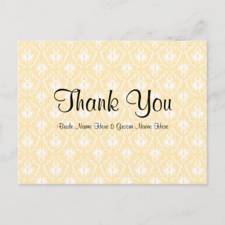 Damask in wit en crème - Tan Wedding Dank u Briefkaart