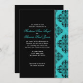Damask Invitation in Blue Kaart (Voorkant / Achterkant)