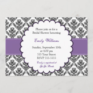 Damask Invitation Vrijgezellenfeest Paars Kaart