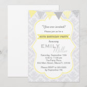 Damask Jaune Grey Adulte Invitation Anniversaire (Devant / Derrière)