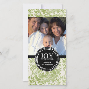 Damask "JOY TO THE WORLD" Vakantiefotokaart Feestdagenkaart