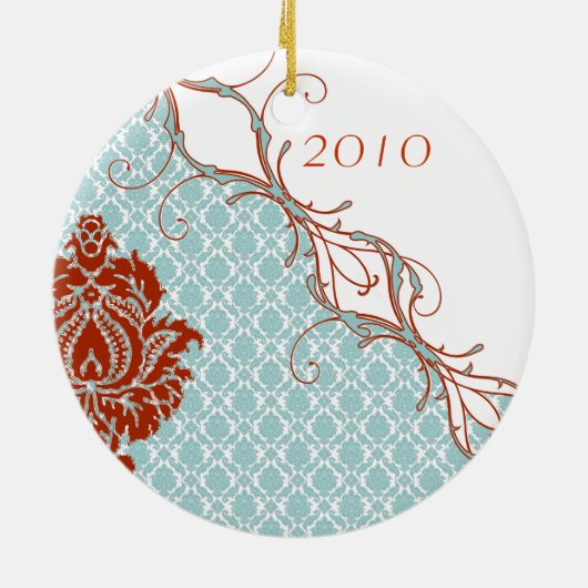Damask-kerstfamilie Foto Ornament (Achterkant)
