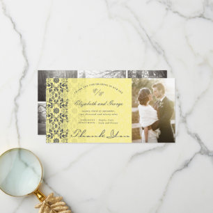 Damask Lace Butter Yellow Photo Wedding Bedankkaart