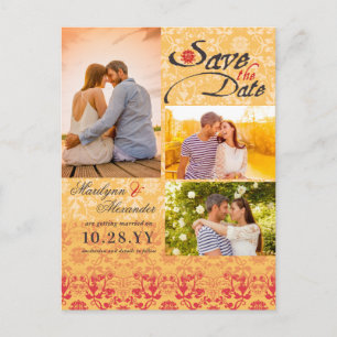 Damask Lace  Chic Photo Save the Date Aankondigingskaart