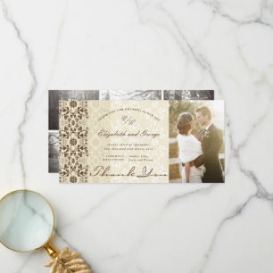 Damask Lace Coffee & Cream Photo Wedding Bedankkaart