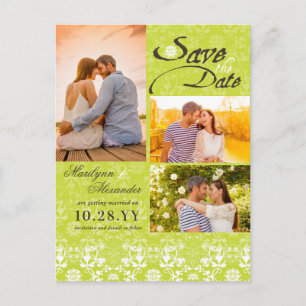  Damask Lace Green Photo Save the Date Aankondigingskaart