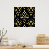 Damask Leafy Baroque Pattern Black & Golds Poster (Keuken)