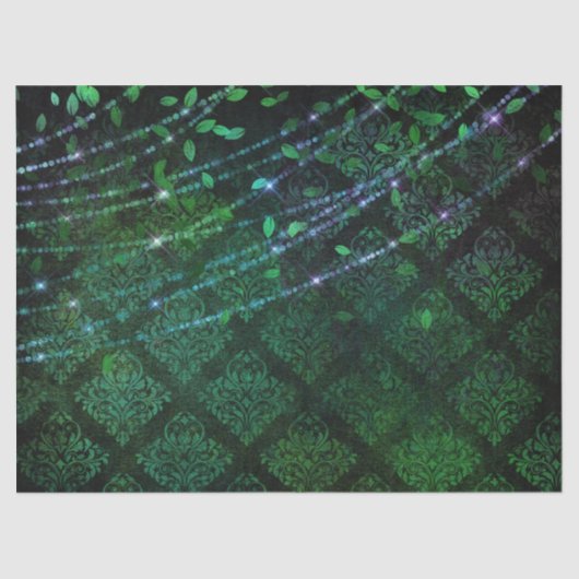 Damask, Leaves en Lights op Green Decoupage Tissuepapier (Voorkant)