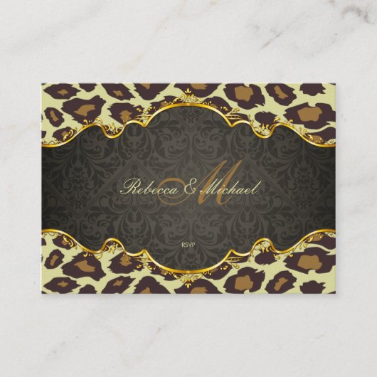 Damask Leopard Monogramme Mariage Cartes RSVP (Devant)