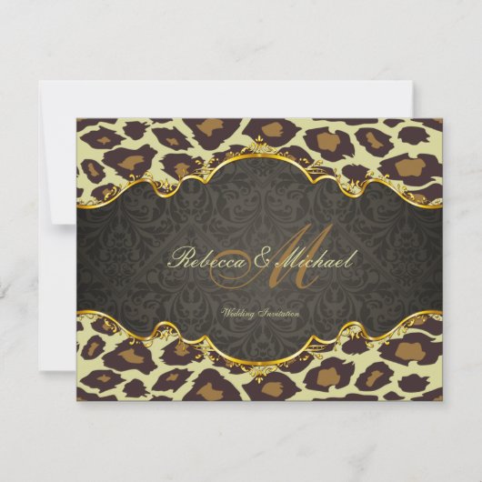 Damask Leopard Wedding Invites Kaart (Voorkant)
