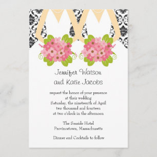 Damask Lesbian Wedding Invitation Kaart