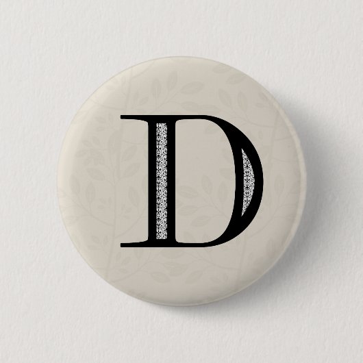 Damask Letter D - zwart Ronde Button 5,7 Cm (Voorkant)