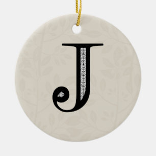 Damask Letter J - Black Keramisch Ornament