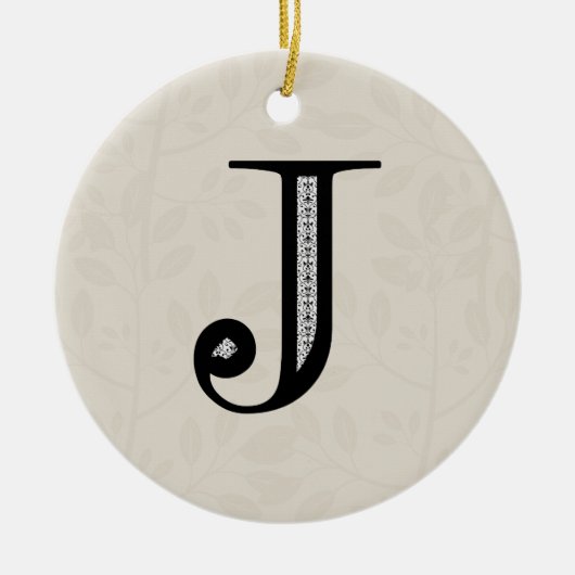 Damask Letter J - Black Keramisch Ornament (Voorkant)