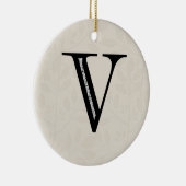 Damask Letter V - zwart Keramisch Ornament (Rechts)