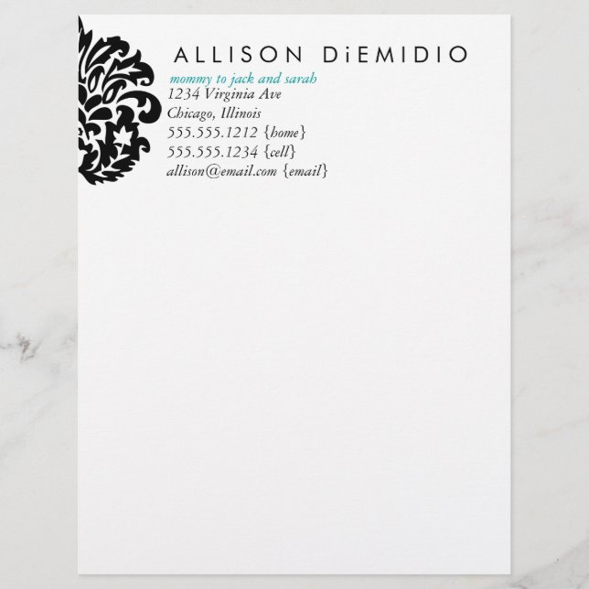 Damask Letterhead Custom Briefhoofd (Voorkant)