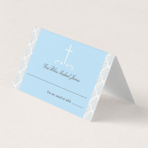 Damask Light Blue Religious Cross Zitplaatsen Kaart
