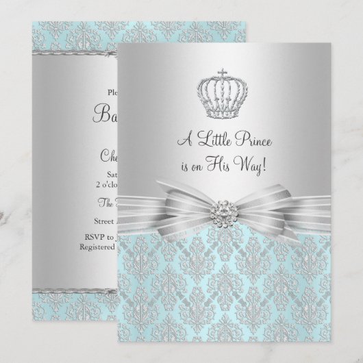 Damask Little Prince Baby shower Invitation (Devant / Derrière)