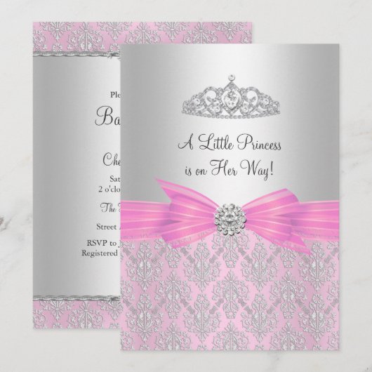 Damask Little Princess Baby shower Invitation (Devant / Derrière)
