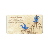  Damask Lucky Bluebird Brown Bird Cage Etiket (Voorkant)