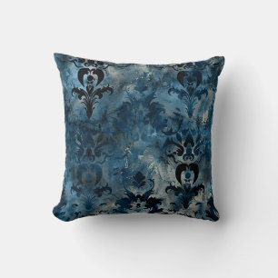 Damask luxe grunge klassieke textuur diep blauw kussen