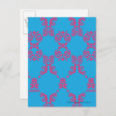 Damask Magenta-Aqua Briefkaart (Voorkant / Achterkant)