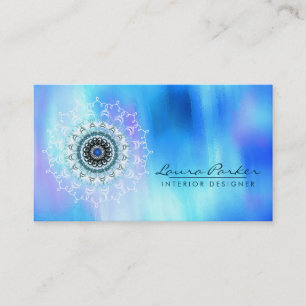 Damask Mandala Abstracte Waterverf Blue Visitekaartje