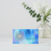 Damask Mandala Abstracte Waterverf Blue Visitekaartje (Staand voorkant)