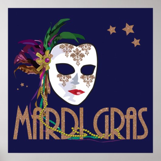 Damask Mardi Gras Mask Poster (Voorkant)