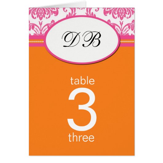 Damask Mariage rose et orange Numéro de table (Devant)