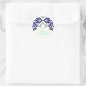 Damask marine blauw, aqua, bruiloft Save the Date Ronde Sticker (Tas)