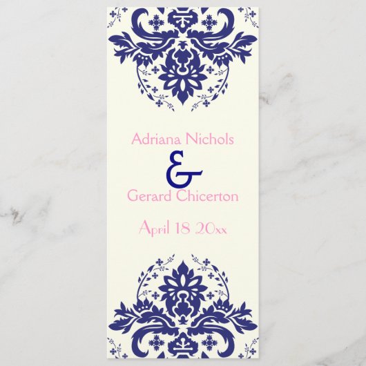 Damask marine bleu, programme de cérémonie mariage (Devant)