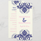 Damask marine bleu, programme de cérémonie mariage (Devant / Derrière)