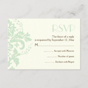 Damask menthe green, ivoire mariage RSVP carte de