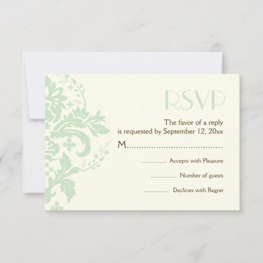 Damask menthe green, ivoire mariage RSVP carte de  (Devant)